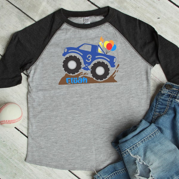 Cute Personalized Kids Monster Truck Birthday Shirt, Monster Truck Show, Custom Kids Name And Age Shirt, Monster Truck Lover Gift, Trucks