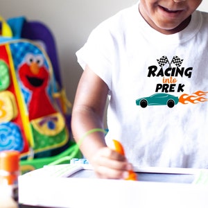 Back To School Racing Into PreK Kindergarten First Second Third Fourth Fifth Sixth Grade Shirt, Back to School Gift, Boys Racing Shirt