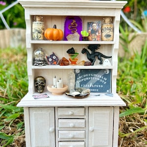 1:12 Scale OOAK Dollhouse Miniature Halloween Haunted Spooky Witchy Curiosity Curio Cabinet Cupboard/Hutch Mini Furniture Crystals Tarot