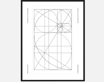 Golden Ratio Fibonacci Printable, Line Art Printable Scandinavian Print ...