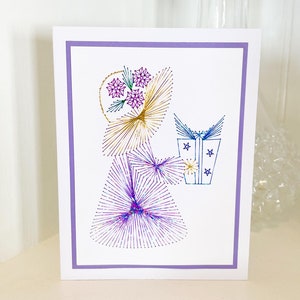 Birthday Bonnet Handmade Embroidery Greeting Card, Hand Stitch Card, Embroidered Card, Happy Birthday Card, Wedding, Mother's Day Card