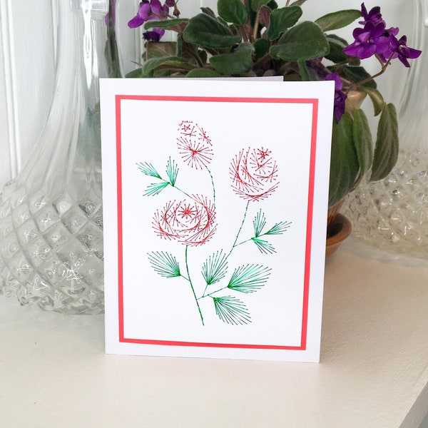 Red Rose Handmade Embroidery Greeting Card, Hand Stitch Card, Embroidered Card, Valentine's Day Card, Wedding, Anniversary, Love, Passion