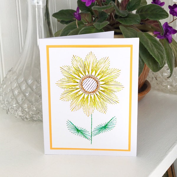 Sunflower Handmade Embroidery Greeting Card, Hand Stitch Card, Embroidered Card, Happy Birthday Card, Mother's Day Card, Wedding Anniversary