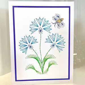Cornflower Handmade Embroidery Greeting Card, Hand Stitch Card, Embroidered Card, Happy Birthday Card, Mother's Day Card Wedding Anniversary