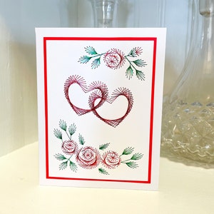 Valentine Hearts Handmade Embroidery Valentine's Day Greeting Card, Hand Stitch Card, Embroider Card, Valentines Card, Anniversary Card