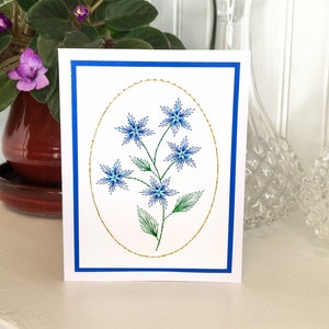 Starflower Handmade Embroidery Greeting Card, Hand Stitch Card, Embroidered Card, Happy Birthday Card, Mother's Day Card Wedding Anniversary