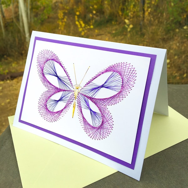 Pink Butterfly Handmade Embroidery Greeting Card, Hand Stitch Card, Embroidered Card, Happy Birthday Card, Mother's Day Card, Wedding Card