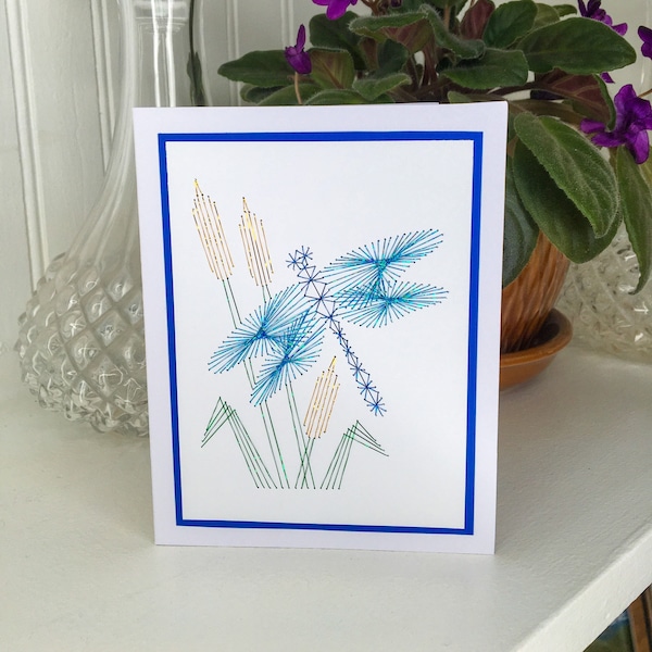 Dragonfly Handmade Embroidery Greeting Card, Hand Stitch Card, Embroidered Card, Happy Birthday Card, Wedding, Mother's Day Card Anniversary