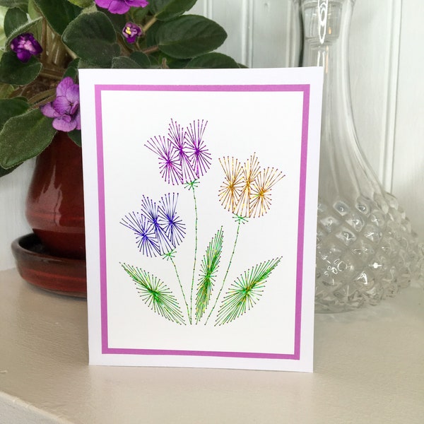 Spring Tulips Handmade Embroidery Greeting Card, Hand Stitch Card, Embroidered Card, Happy Birthday Card, Wedding, Mother's Day, Anniversary