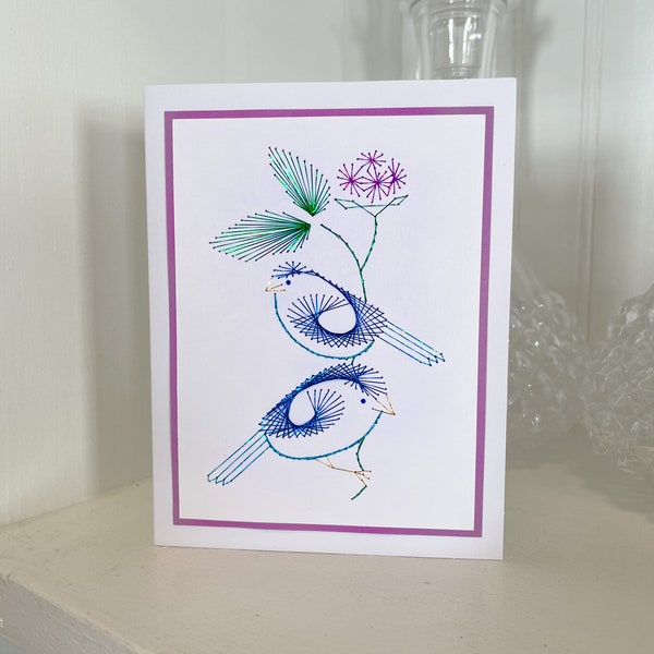 Bluebirds Handmade Embroidery Greeting Card, Hand Stitch Card, Embroidered Card, Happy Birthday Card, Wedding, Mother's Day Card Anniversary