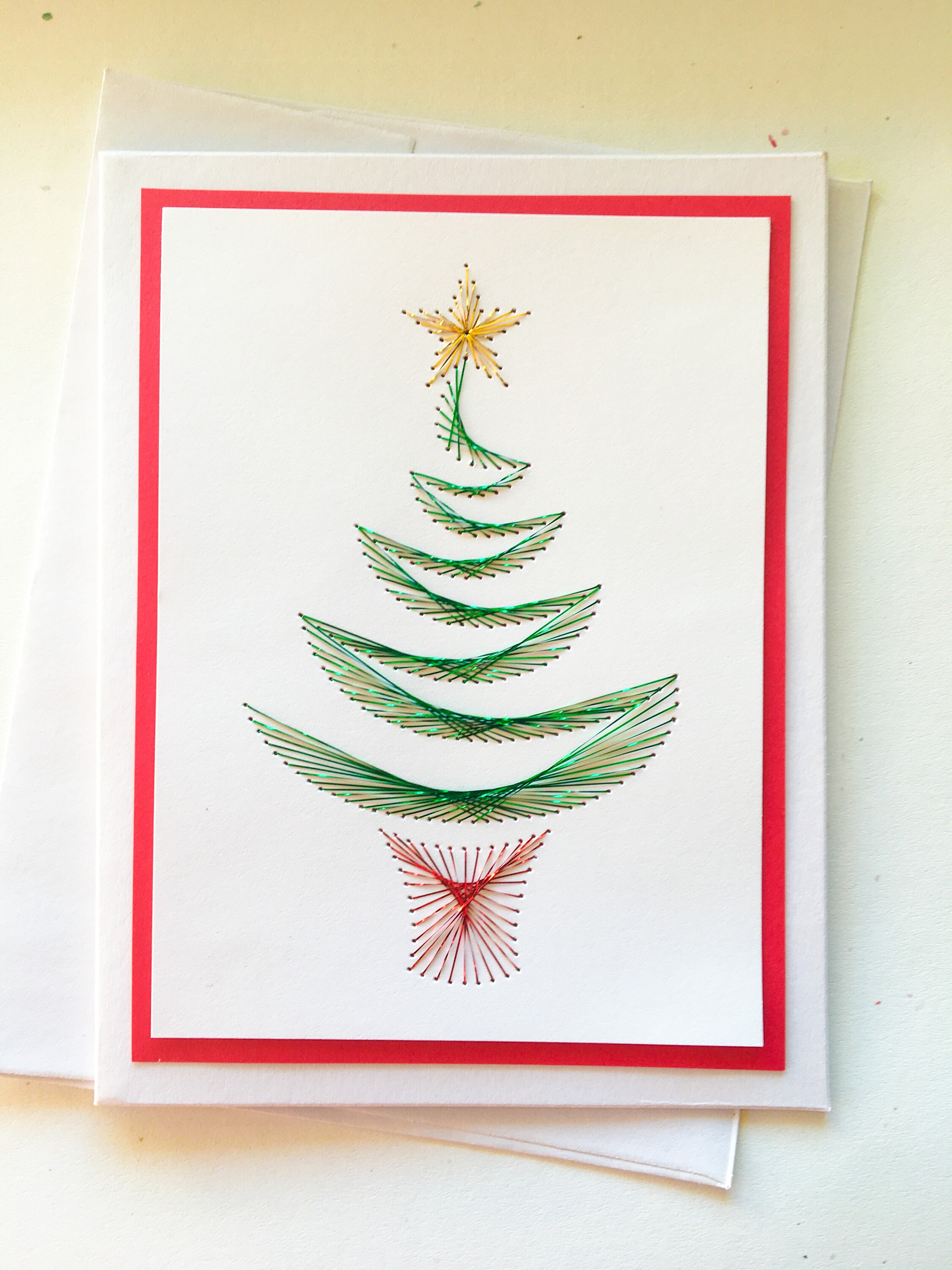 Classic Merry Christmas Tree Handmade Embroidered Greeting Card: Hand ...