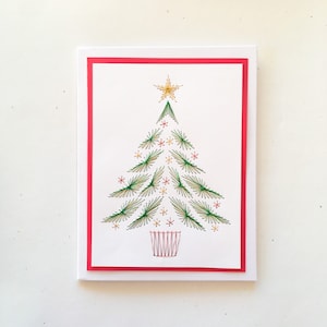 Christmas Tree Hand Stitched Christmas Card, Handmade Holiday Card, Unique Christmas Card, Handmade Embroidery, Merry Christmas Card