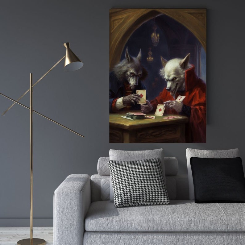 Werewolves Playing Cards, Dark Academia Decor, Goth Home Decor, Art