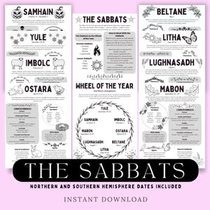 Las páginas de grimorio imprimibles de Sabbats para la rueda del año / Incluye Imbolc, Yule, Lughnasadh, Ostara, Litha, Mabon, Beltane, Samhain