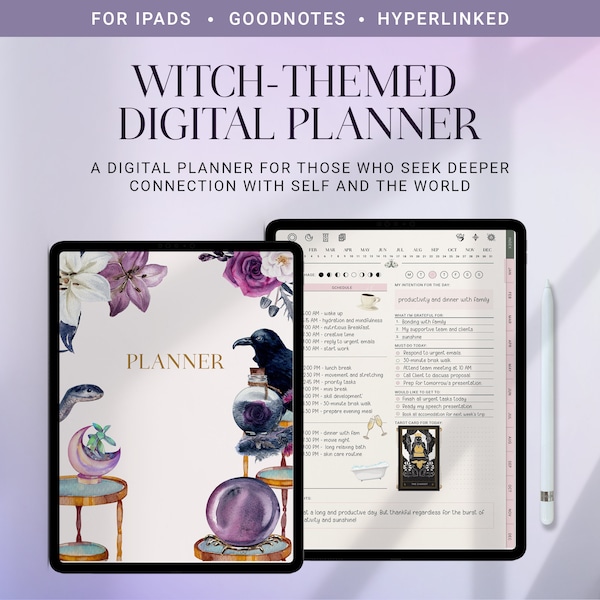 Undated Witchy Digital Planner 2024 for iPad, GoodNotes, Printable Planner, Daily Planner, Weekly Planner, ADHD, tarot planner