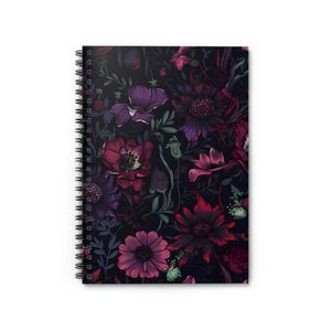 Art Nouveau Flowers Illustrated Spiral Notebook Ruled Line Paper | Soft cover journal | A5 6x8 Inch Size