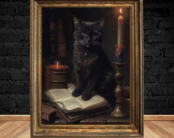 Black Cat Art Print: Witchy Goth Home Decor