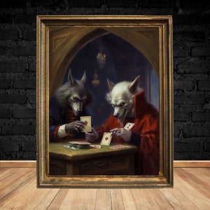 Werewolves Playing Cards, Dark Academia Decor, Goth Home Decor, Art Poster Print, Vintage Poster