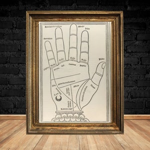 Palmistry Art Print: Vintage Fortune Teller, Goth Home Decor