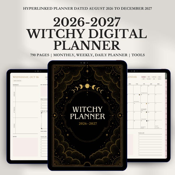 2026 2027 Witchy Digital Planner, Book of Shadows Grimoire, GoodNotes Notability iPad Android, Moon Phases ADHD System