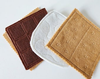 Handgefertigte Filz S'mores Pretend Play Set - 2 Graham Crackers, Marshmallow und Schokoladentafel