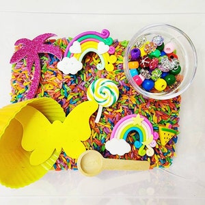 Vibrant rainbow colours sensory bin set- Small . rainbow color sensory bin, sensory play