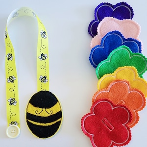 Bumblebee buttoning activity with rainbow colors for fine motor skills (learning toy/ Montessori inspired/ felt toy/ button snake)