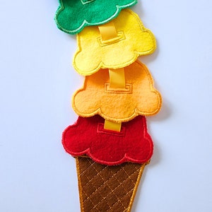 Ice cream rainbow color buttoning activity for fine motor skills (learning toy, Montessori inspired, felt toy, button snake)