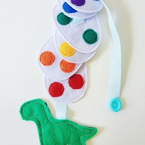 Dinosaur egg rainbow color buttoning activity/ fine motor skills/ learning toy/ Montessori inspired/ felt toy/ button snake