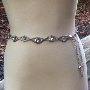 Vintage chain link belts Unique silver tone coil rhinestone hip hipster wardrobe fashion versatile adjustable snake y2k fashion accessories