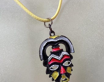 Vintage designer Coro Mask charm Necklace Earring Set: 1950s African tribal Style Costume Jewelry