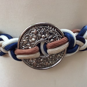 Crochet Rope Belt Women Celluloid Cream Red White Blue‎ Nautical Round Buckle Nautical Rope Belts White - Etsy main image 4