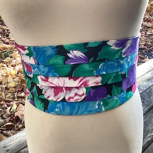 Vintage Floral Cummerbund: 80s-90s Wide Sash Belt