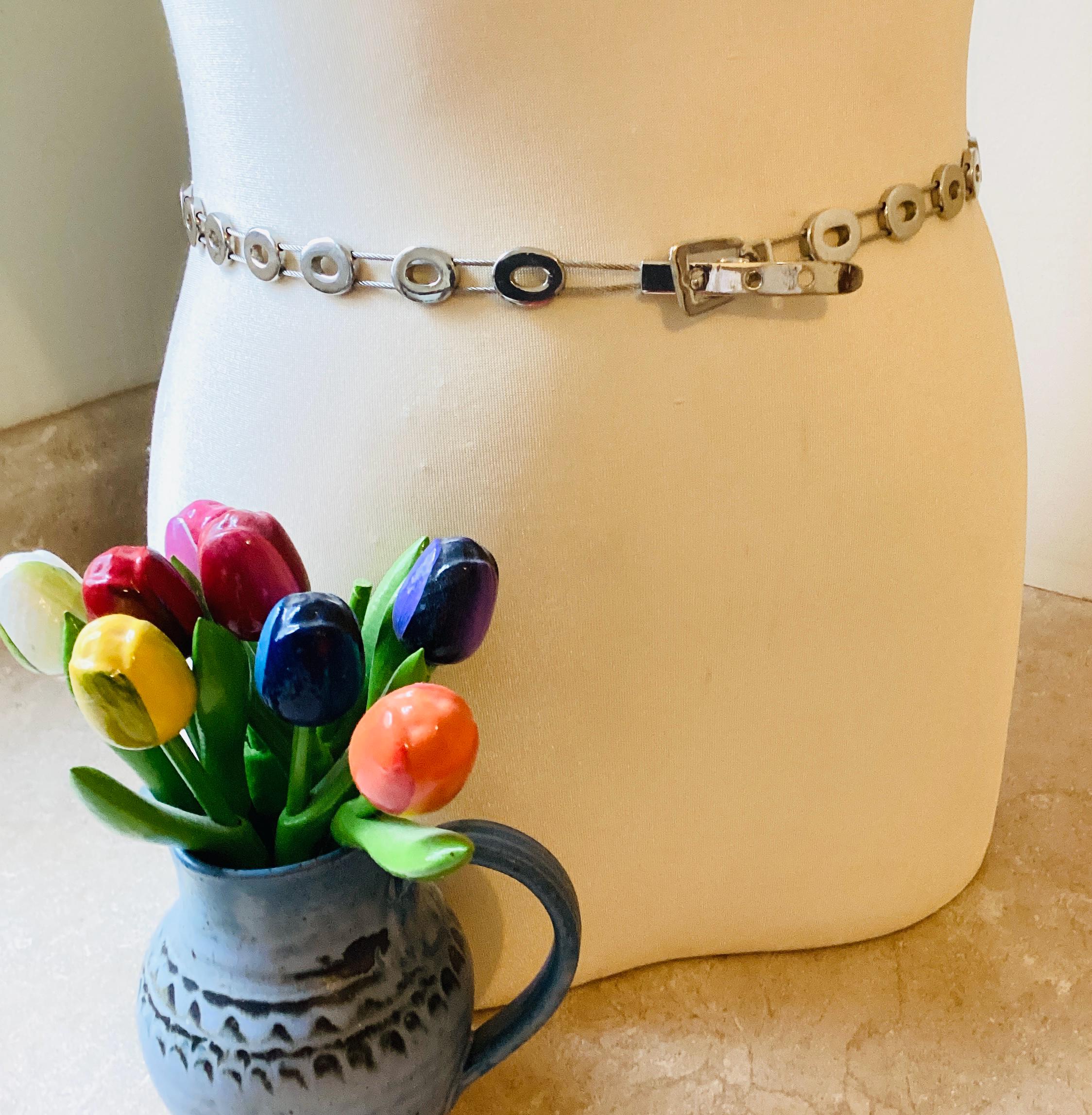 Vintage Silver Tone Oval Link Belt: Adjustable Skinny Chain  display picture 2