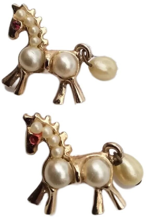 Vintage Twin scatter pin brooches Pearl pony horse