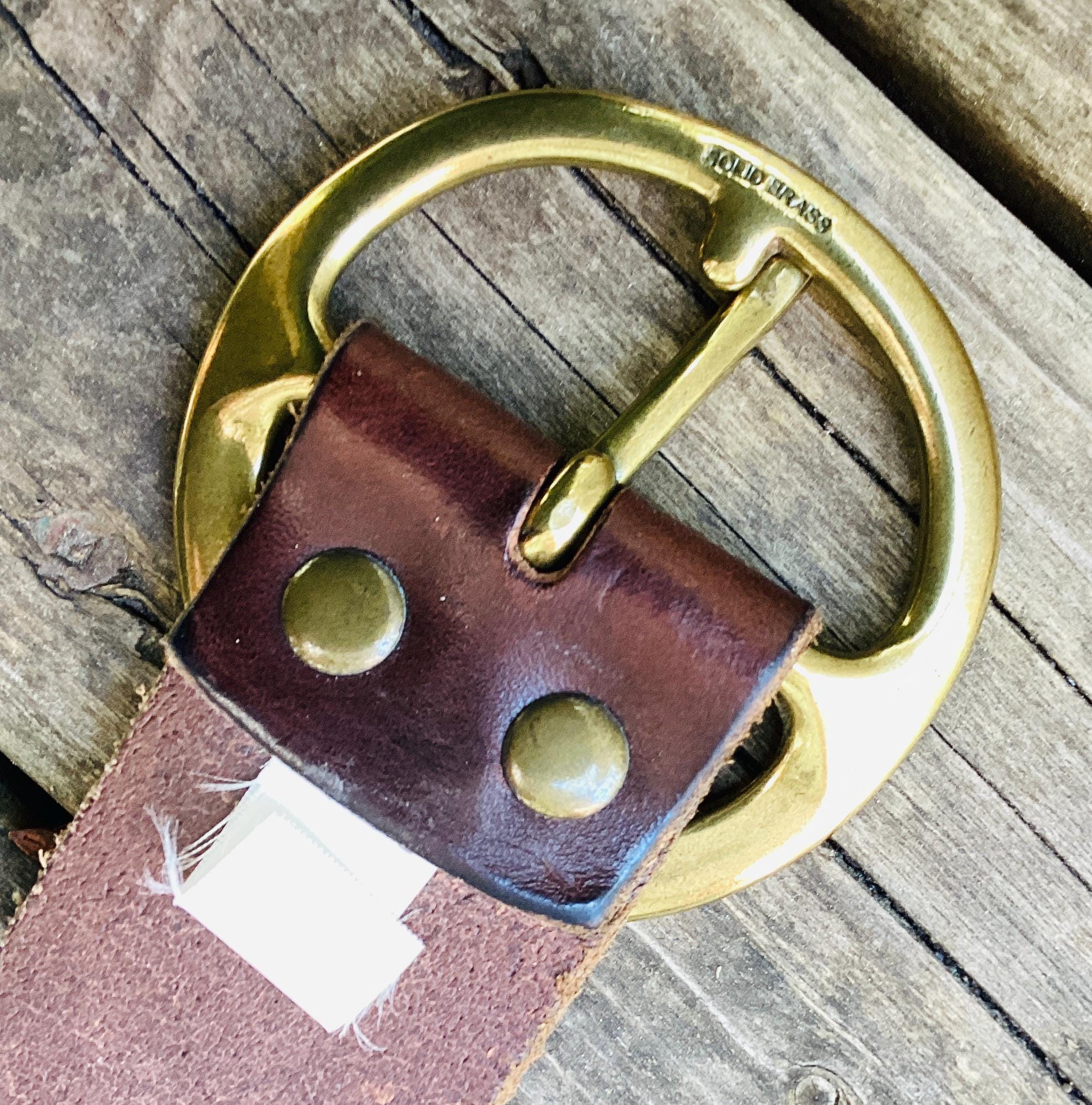 Vintage Banana Republic Wide Brown Leather Belt: Solid Brass 