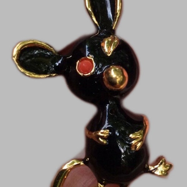 Vintage D'Orlan Dorlan Jewelry Brooch black enamel mouse brooch, MCM mouse jewelry, Vintage owl brooch, winking mouse scatter pin