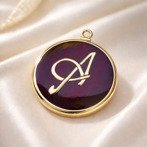 Vintage Monogram "A" Initial Pendant – Handcrafted medallion with Cursive Script faux tortoiseshell enamel