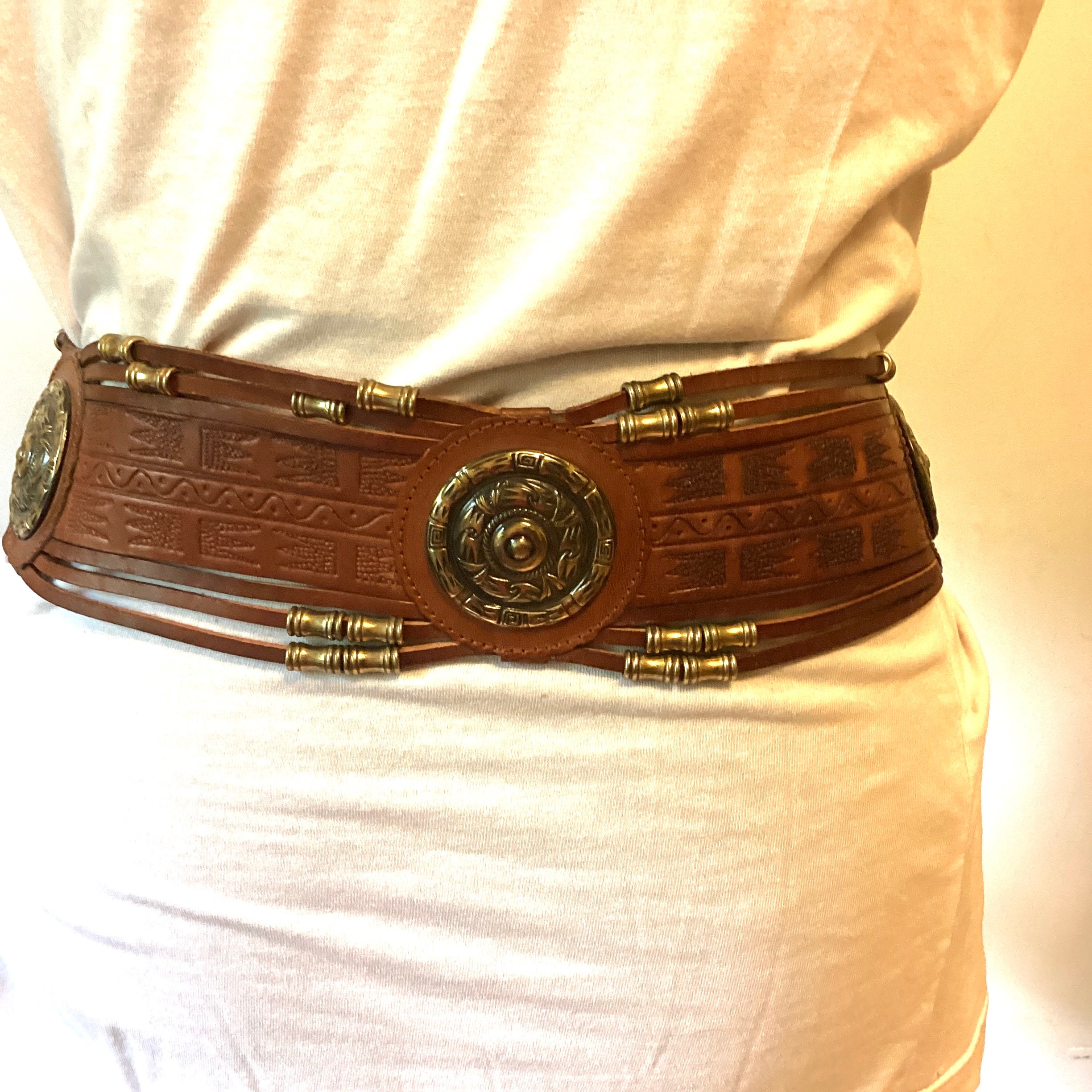 Vintage Avion International Designer Leather Belt Ornate 