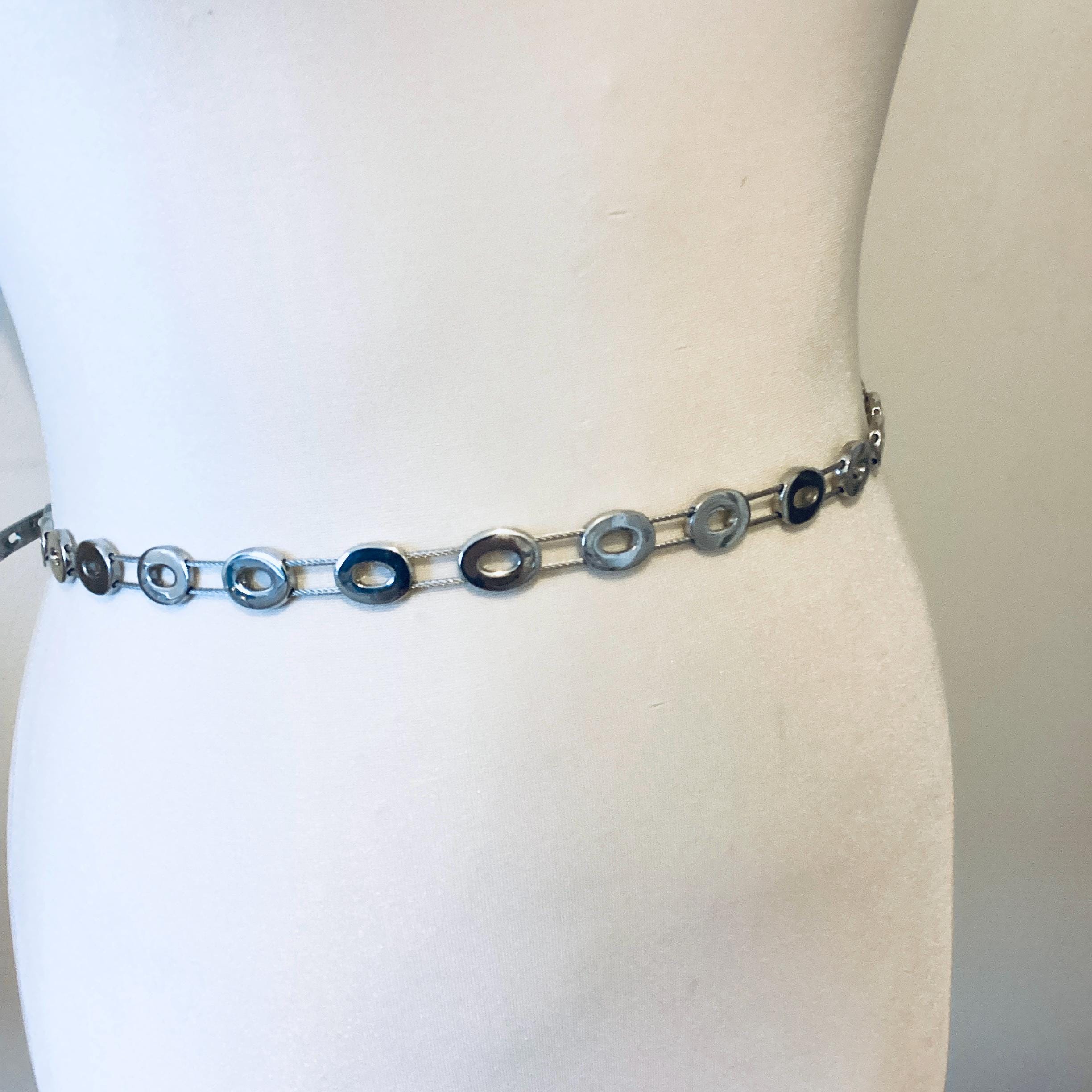 Vintage Silver Tone Oval Link Belt: Adjustable Skinny Chain  display picture 3