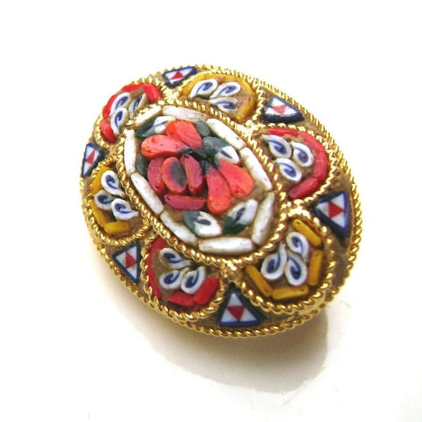 Vintage Italian Micro Mosaic Brooch Red Rose oval brooch, Italian glass tiles, Italian jewelry, Valentines jewelry Gifts, European jewelry