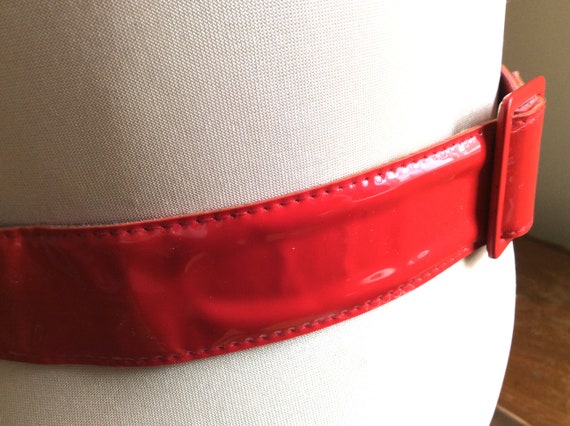 Vintage wide red wet look vinyl mod belt, glam fa… - image 7