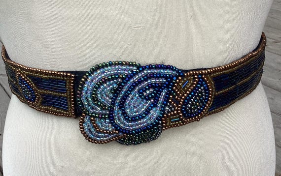 Blue and Black Beaded Belt Denim Sky Beaded Belt | TomTaylorBelts.com – Tom Taylor  main image 3