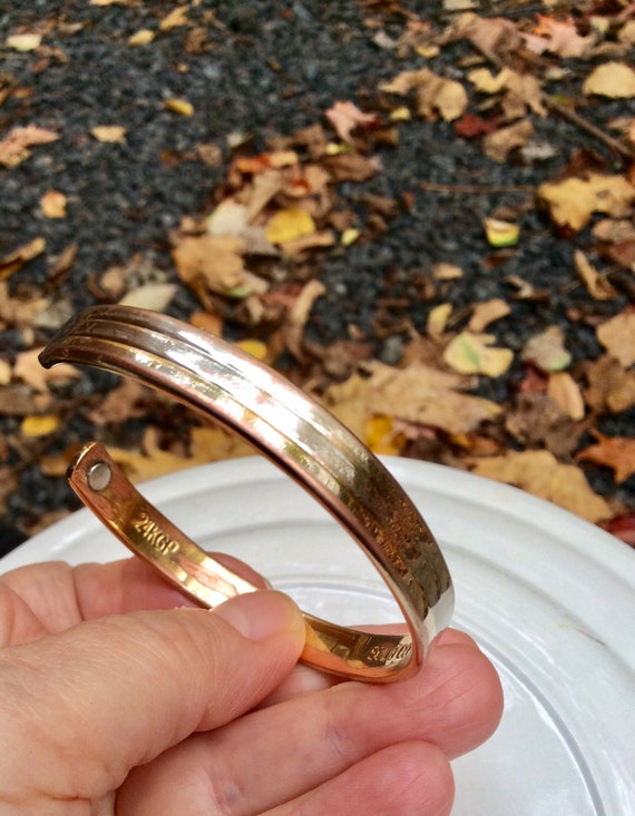 Vintage Unisex Copper Cuff Two-Toned ringed brace… - image 4