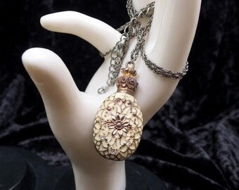 Vintage Pineapple shape Vial Necklace: Rhinestone Filigree Pendant