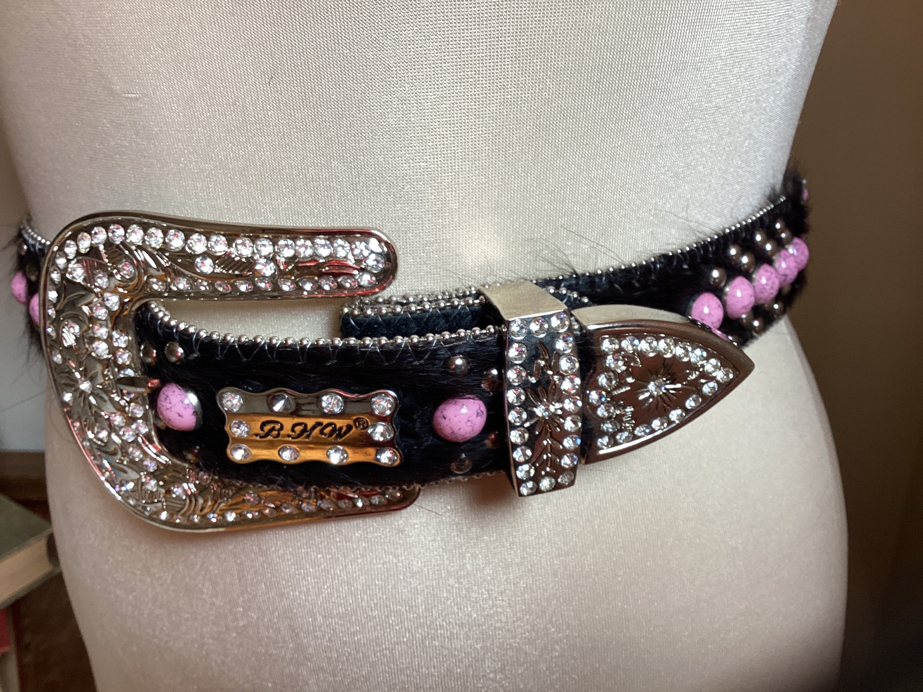 Vintage Rhinestone Belt Southwestern BHW Pink Studded Vintage Rhinestone Belt Southwestern BHW Pink Studded