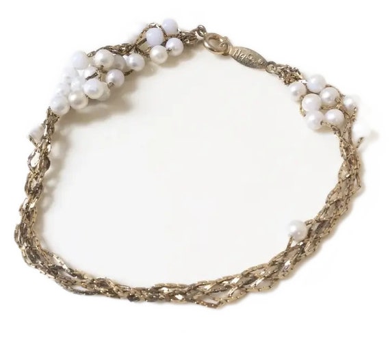 Vintage Gold tone baby white pearl beaded Napier … - image 1