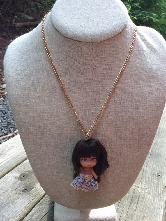 vintage miniature 70s pendant doll necklace, retr… - image 5