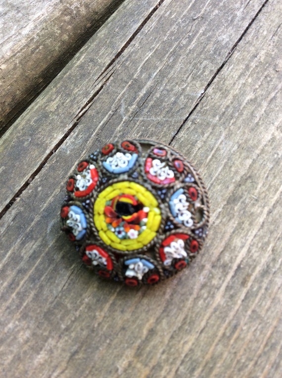 Vintage Micro Mosaic Italian round Brooch, retro … - image 4