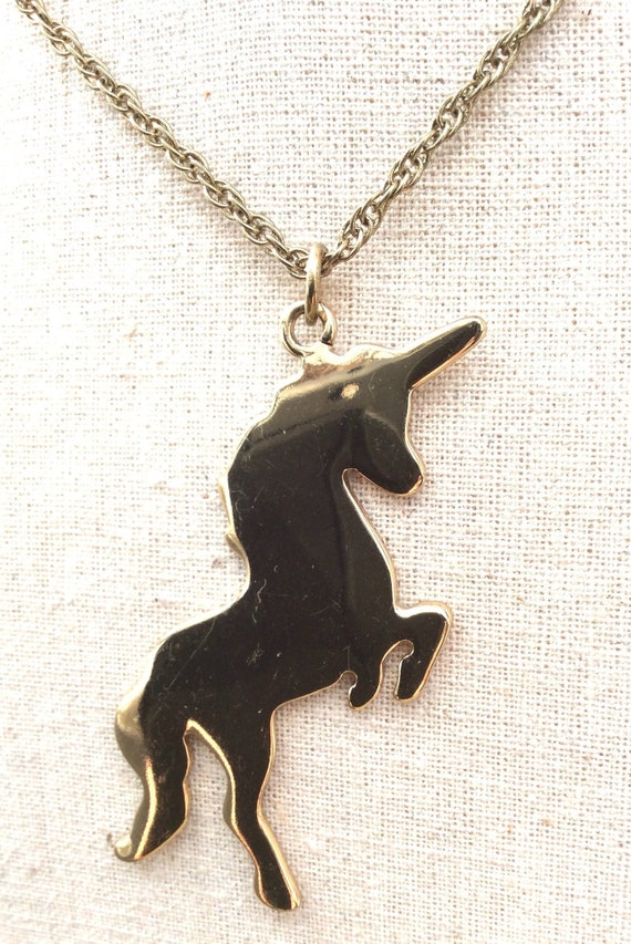 Vintage Silhouette Unicorn long chain Pendant nec… - image 4